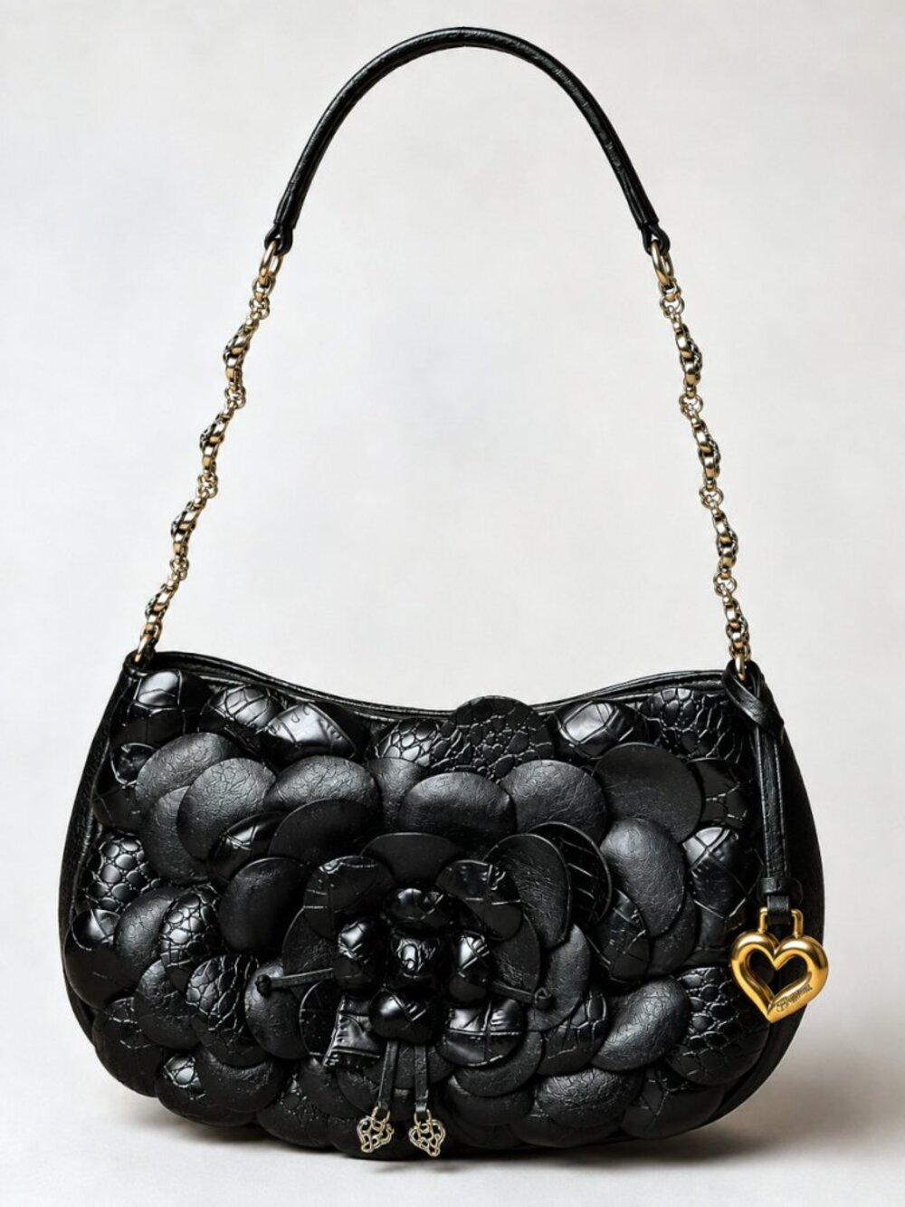 Brighton Black Leather Floral Applique Small Bag D134951